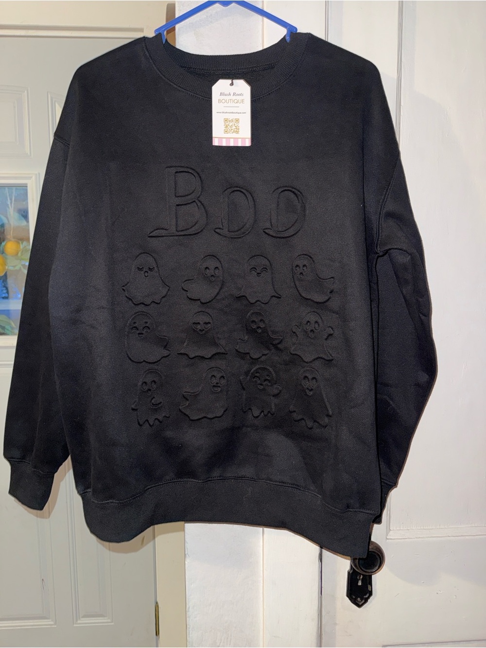 Blush Black Embossed Ghost Crew Sweatshirt